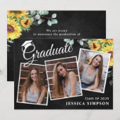 Moderne Eenvoudige minimalistische 3FOTO GraduPart Kaart (Voorkant / Achterkant)