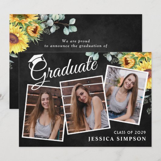 Moderne Eenvoudige minimalistische 3FOTO GraduPart Kaart (Voorkant / Achterkant)