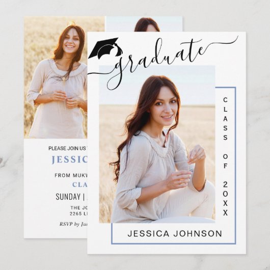 Moderne eenvoudige minimalistische 4 FOTO-graduati Kaart (Voorkant / Achterkant)