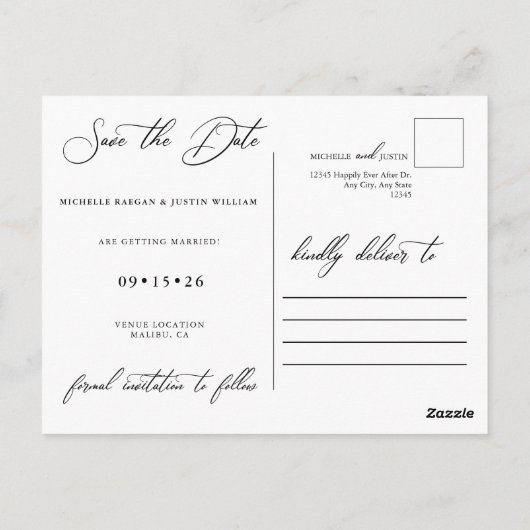 Moderne eenvoudige minimalistische bruiloft bespaa briefkaart (Achterkant)