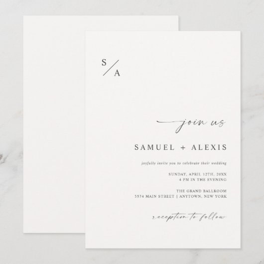 Moderne, eenvoudige minimalistische bruiloft met e kaart (Voorkant / Achterkant)