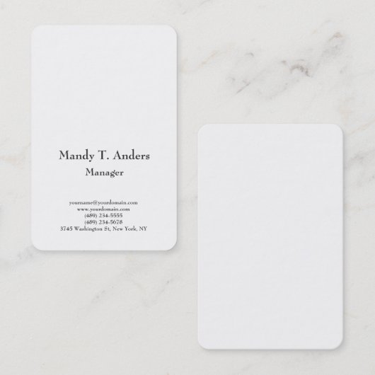 Moderne eenvoudige minimalistische elegant wit visitekaartje (Voorkant / Achterkant)