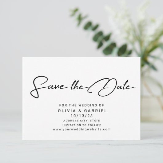 Moderne, eenvoudige minimalistische elegante kalli save the date (Staand voorkant)
