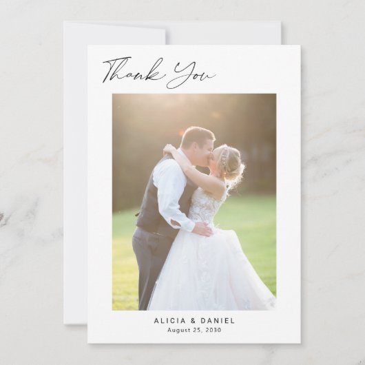 Moderne eenvoudige minimalistische foto bruiloft bedankkaart (Voorkant)