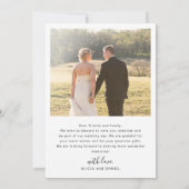 Moderne eenvoudige minimalistische foto bruiloft bedankkaart (Achterkant)