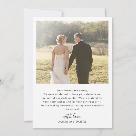 Moderne eenvoudige minimalistische foto bruiloft bedankkaart (Achterkant)