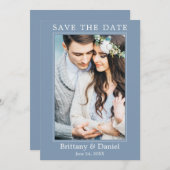 Moderne eenvoudige minimalistische foto Dusty Blue Save The Date (Voorkant / Achterkant)