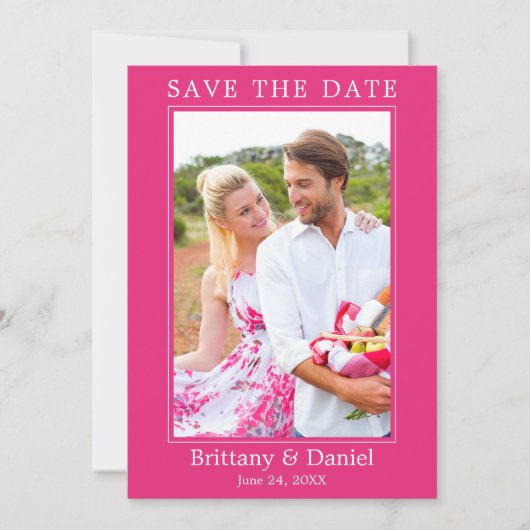Moderne Eenvoudige Minimalistische Foto Hot Pink Save The Date (Voorkant)