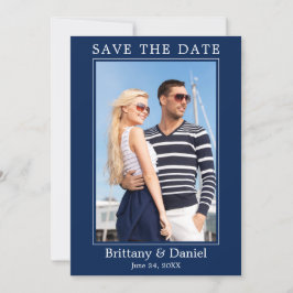 Moderne eenvoudige minimalistische foto Navy Blue Save The Date