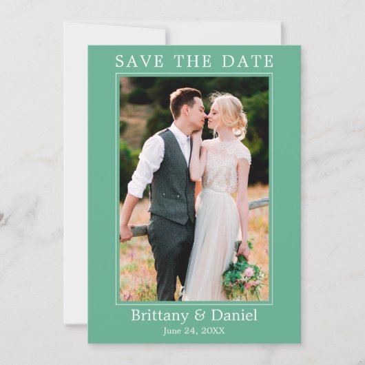 Moderne eenvoudige minimalistische foto Neo Mint Save The Date (Voorkant)