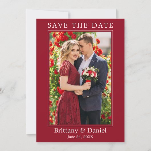 Moderne eenvoudige minimalistische foto rood save the date (Voorkant)