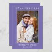 Moderne, eenvoudige, minimalistische fotoperiwinkl save the date (Voorkant / Achterkant)