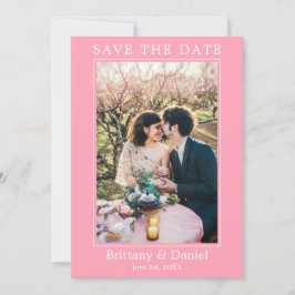 Moderne, eenvoudige, minimalistische fotoroze save the date