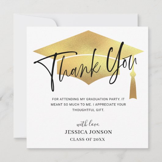 Moderne eenvoudige, minimalistische gouden Afstude Bedankkaart (Voorkant)