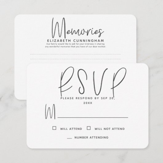 Moderne eenvoudige minimalistische herinneringsrea RSVP kaartje (Voorkant / Achterkant)