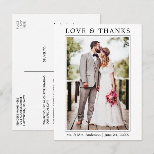 Moderne Eenvoudige Minimalistische Liefde Dank Fot Briefkaart (Voorkant / Achterkant)