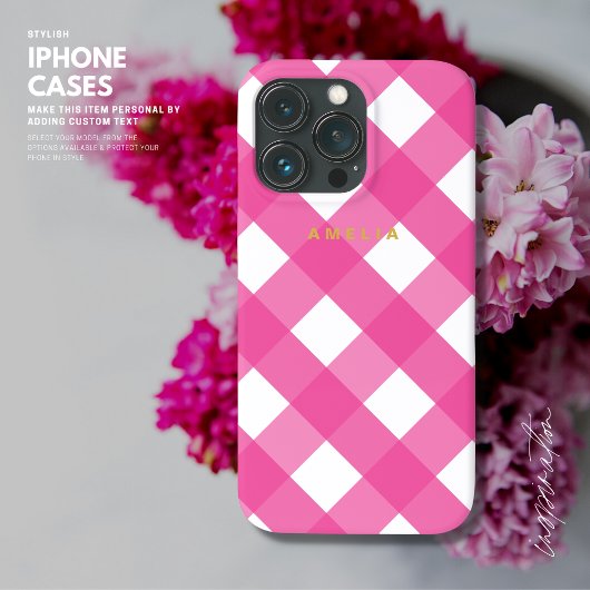 Moderne Eenvoudige Minimalistische Pink Gingham Ch Case-Mate iPhone Case