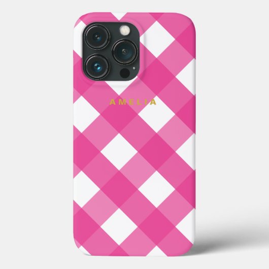 Moderne Eenvoudige Minimalistische Pink Gingham Ch Case-Mate iPhone Case (Achterkant)