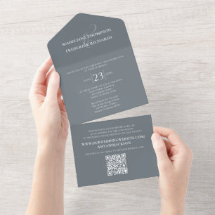 Moderne, eenvoudige minimalistische QR-code RSVP All In One Uitnodiging