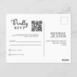 Moderne eenvoudige minimalistische QR-code RSVP-be Briefkaart