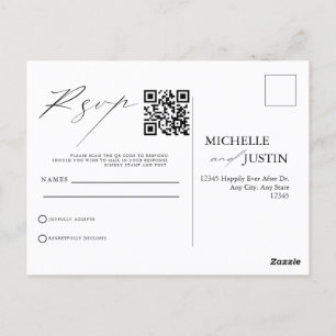 Moderne eenvoudige minimalistische QR-code RSVP-be Briefkaart