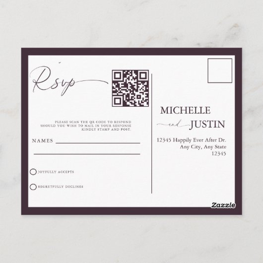 Moderne eenvoudige minimalistische QR-code RSVP-be Briefkaart (Achterkant)
