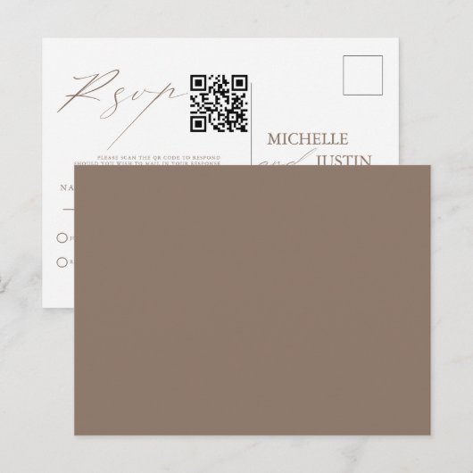 Moderne eenvoudige minimalistische QR-code RSVP-be Briefkaart (Voorkant / Achterkant)