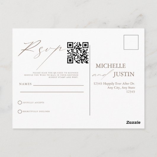 Moderne eenvoudige minimalistische QR-code RSVP-be Briefkaart (Achterkant)
