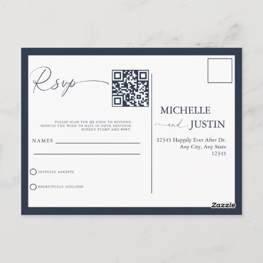 Moderne eenvoudige minimalistische QR-code RSVP-be Briefkaart (Achterkant)