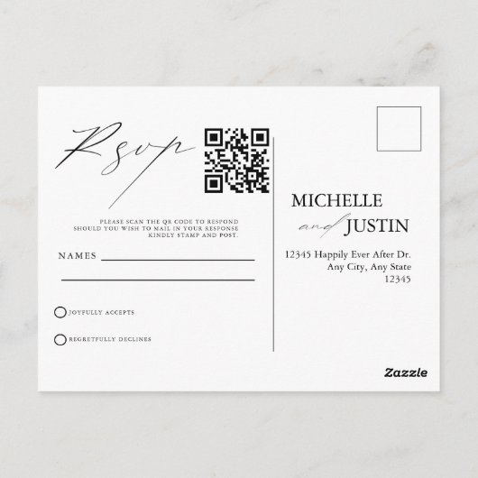 Moderne eenvoudige minimalistische QR-code RSVP-be Briefkaart (Achterkant)