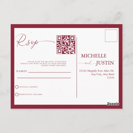Moderne eenvoudige minimalistische QR-code RSVP-be Briefkaart (Achterkant)