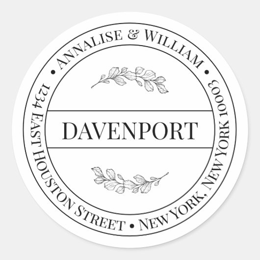 Moderne eenvoudige, minimalistische terugkeeradres ronde sticker (Voorkant)