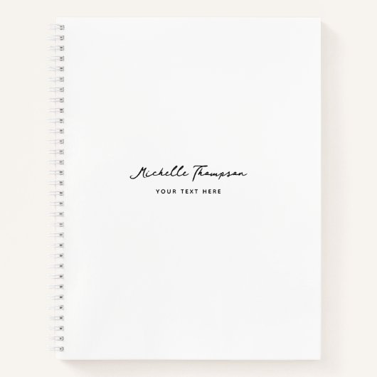 Moderne eenvoudige minimalistische witte scriptnaa notitieboek (Voorkant)