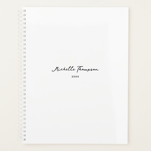 Moderne eenvoudige minimalistische witte scriptnaa planner (Voorkant)