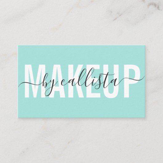 Moderne Eenvoudige Mint Typography Makeup Artist Visitekaartje (Voorkant)