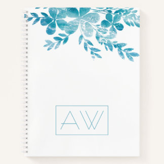 Moderne Eenvoudige Monogram Blauwe Floral Business Notitieboek