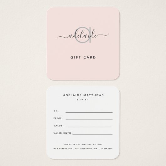 Moderne eenvoudige monogram Blush Gift Kaart (Voorkant /achterkant)