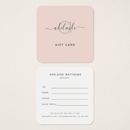 Moderne eenvoudige monogram Blush Gift Kaart (Voorkant /achterkant)