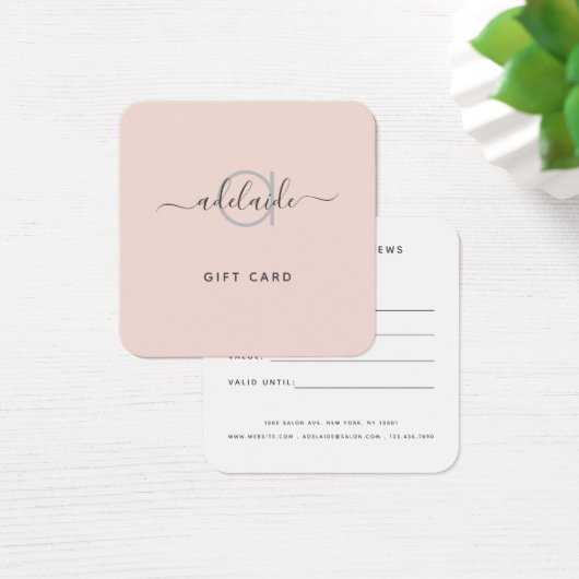 Moderne eenvoudige monogram Blush Gift Kaart (Bureau)