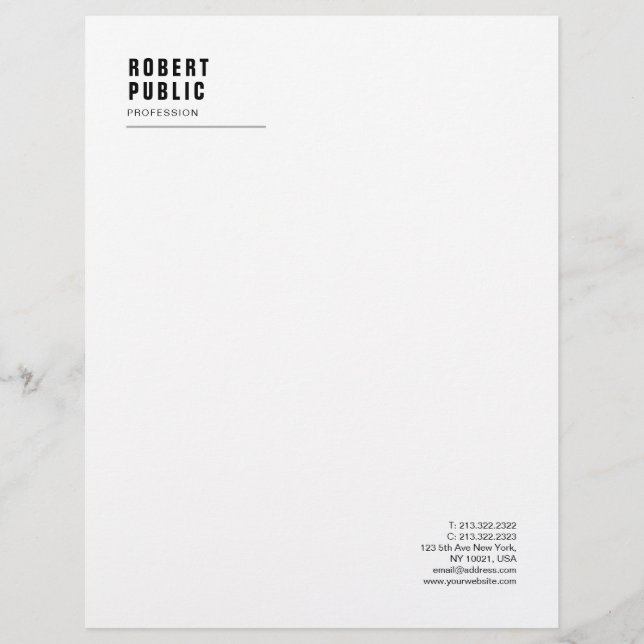 Moderne eenvoudige monogram elegante witte profess briefhoofd (Voorkant)