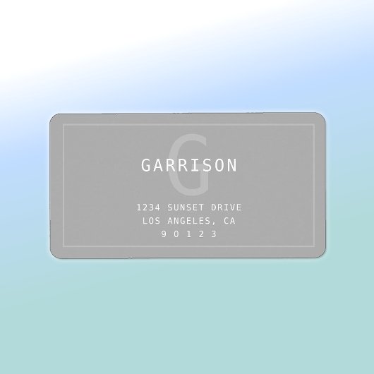 Moderne eenvoudige monogram en adres | Lichtgrijs Etiket