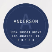 Moderne eenvoudige monogram en info | Navy Blue en Labels (Design 1)