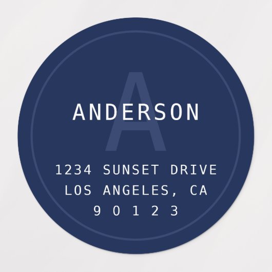 Moderne eenvoudige monogram en info | Navy Blue en Labels (Design 1)