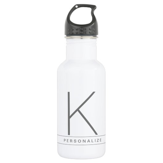 Moderne eenvoudige monogram, grijze witte streep waterfles (Voorkant)