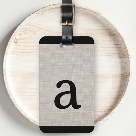 Moderne Eenvoudige Monogram Initiaal Beige Linnen  Bagagelabel