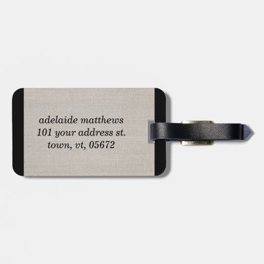 Moderne Eenvoudige Monogram Initiaal Beige Linnen  Bagagelabel (Achterkant horizontaal)