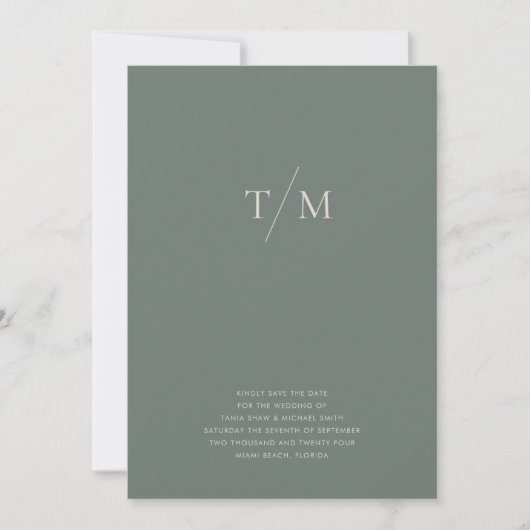 Moderne Eenvoudige Monogram Moss Groene Mix & Matc Save The Date (Voorkant)