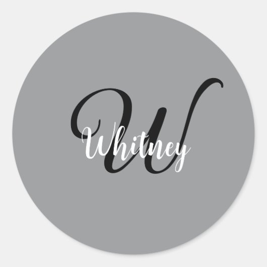 Moderne Eenvoudige Monogram Naam Ronde Sticker (Voorkant)