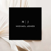 Moderne eenvoudige monogram naam zwart papier vierkante visitekaartje