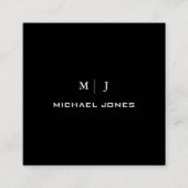 Moderne eenvoudige monogram naam zwart papier vierkante visitekaartje (Voorkant)
